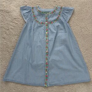 Toddler girls size 4 Gap Blue and White Striped Dress with Floral Embroidery